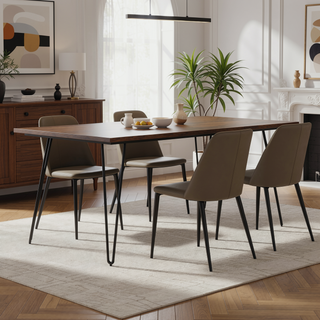 Sunvega Handcrafted Modern Industrial Mango Wood Rectangular Dining Table in Umber Brown