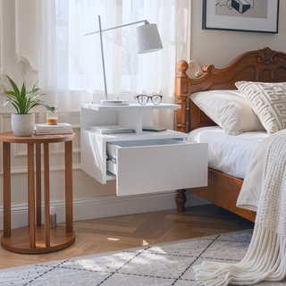 Sunvega Floating Nightstand with Large Drawer and Multiple Shelves for Storage or Decor