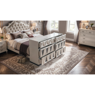 Sunvega Modern High Gloss Lacquer Dresser with Gold Crystal Accents