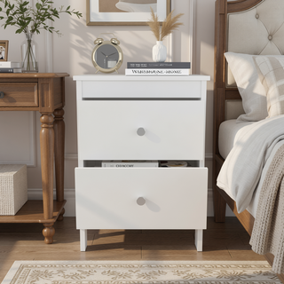 Sunvega White Nightstand with Two Smooth-Glide Drawers for Bedroom Storage