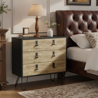 Sunvega Modern Dresser with 3 Drawers and Hairpin Legs for Bedroom Storage