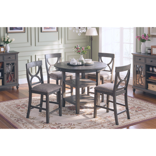 Sunvega Contemporary Round Dining Table with Storage Shelves and 4 Gray Chairs