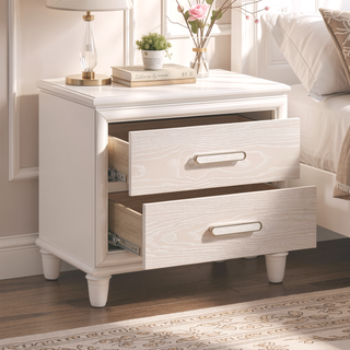 Sunvega Modern Glam Nightstand with USB Ports and Embossed Drawers Bedroom Cabinet