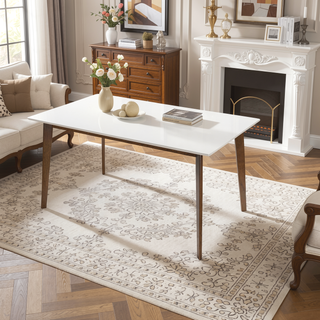 Sunvega Mid-Century Modern Solid Wood Dining Table with Brown Stain Finish