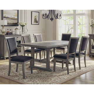 Sunvega Gray Dining Table with Diamond Inlay and Double Trestle Base for Six