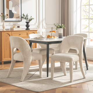 Sunvega Grey Chenille Dining Chairs with Hollowed-Out Backrest Set of 2