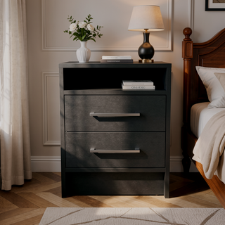 Sunvega Modern Bedroom Nightstand with Spacious Drawers and Open Shelf