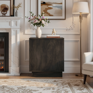 Sunvega Modern Whitewashed Oak Nightstand with Two Push Open Drawers for Bedroom