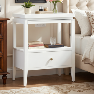 Sunvega Vintage Green 1-Drawer Nightstand with Spacious Shelf and Gold Pull