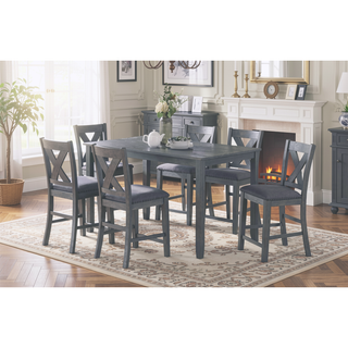 Sunvega Contemporary Gray Acacia Wood Counter Height Dining Table Set with 6 X-Back Chairs