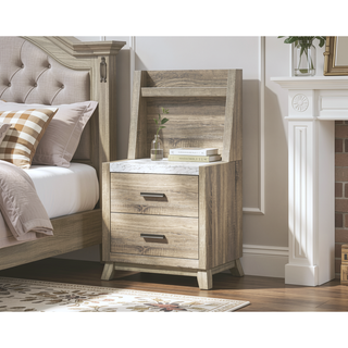 Sunvega Rustic Transitional Contemporary Nightstand Wall Panel with Faux Stone Top and LED Light