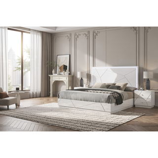 Sunvega Mist Nightstand with Two-Tone High-Gloss Marble Lacquer Finish and Two Spacious Drawers