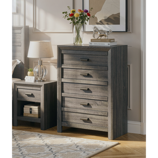 Sunvega Contemporary Gray Rustic Finish Wooden Nightstand with Two Storage Drawers