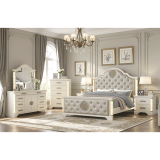 Sunvega Beige Wood 5-Drawer Chest with Gold Accent Pulls and LED Lighting