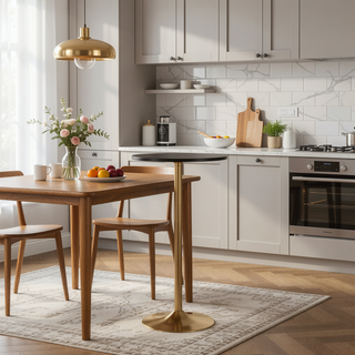 Sunvega Adjustable Dining or Bar Table in Gold Metal and Black Wood Top