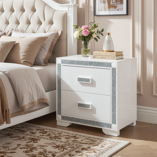 Sunvega White Nightstand with Integrated Speaker Cooler Insert and Glitter Detailing