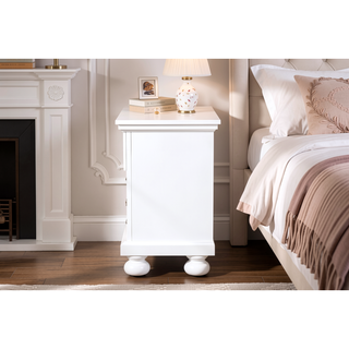 Sunvega White Wood Veneer Nightstand with Felt Lined Drawer for Bedroom