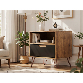 Sunvega Mid-Century Modern Pink Nightstand with Drawer and Open Shelf
