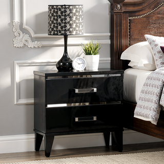 Sunvega Contemporary Black Finish Nightstand with 2 Storage Drawers and Wooden Legs