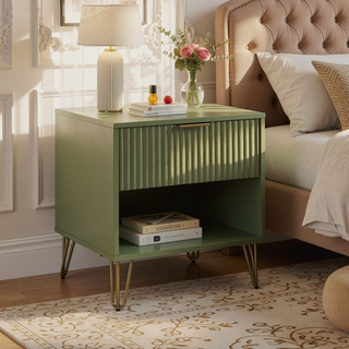 Sunvega Modern Glam Nightstand with Gold Metal Legs and Textured Drawer