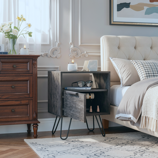 Sunvega Vienna Nightstand with Single Door Cabinet and Two Shelves