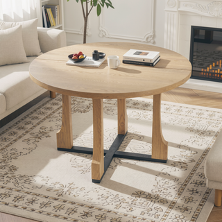 Sunvega 48 Inch Round Dining Table with Vintage Farmhouse Pedestal Base