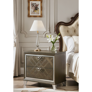 Sunvega Skylar Dark Champagne Finish Nightstand with Two Spacious Embossed Drawers