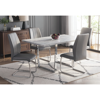 Sunvega Cement Finish Rectangular Dining Table with Chrome Metal Legs for Kitchen