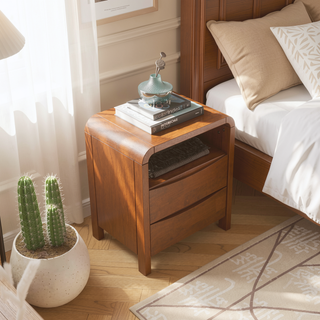 Sunvega Mid Century Modern Solid Wood 2-Drawer Nightstand For Bedroom