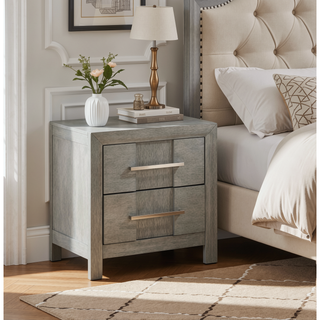 Sunvega Kenzo Modern 2-Drawer Nightstand with Silver Metal Handles in Gray