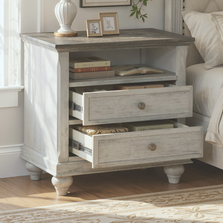 Sunvega Light Gray Nightstand with Dark Brown Top and 2 Dovetail Drawers