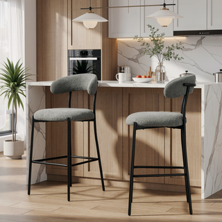 Sunvega 26 inch Counter Height Bar Stool with Soft Teddy Fabric and Black Powder Coating Base
