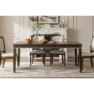 Sunvega Contemporary Gray Wood Dining Table with Elegant Trim for Six