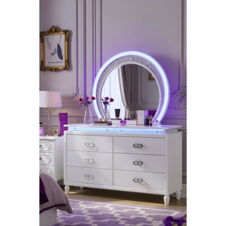 Sunvega Milky White 6 Drawer LED Dresser with Jewelry Tray for Bedroom