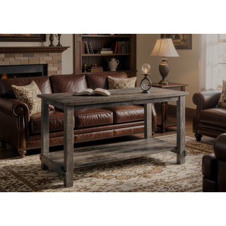 Sunvega Weathered Gray Finish Counter Height Table with Sturdy Wooden Storage Shelf