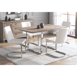 Sunvega Taupe Laminate Dining Table with Chrome Metal Legs for Kitchen