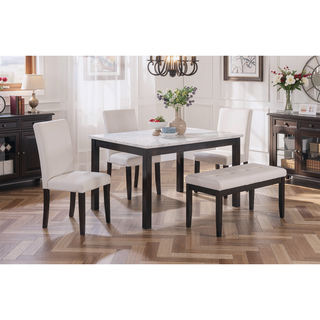 Sunvega 5 Piece Dining Set with Upholstered Chairs Bench and Faux Marble Tabletop