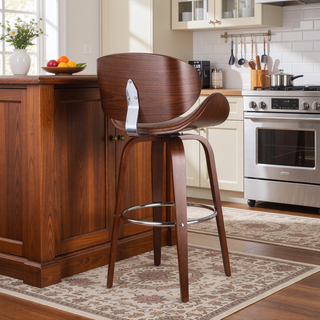 Sunvega Mid-Century Modern Swivel Barstool with Faux Leather Upholstery and Walnut Frame