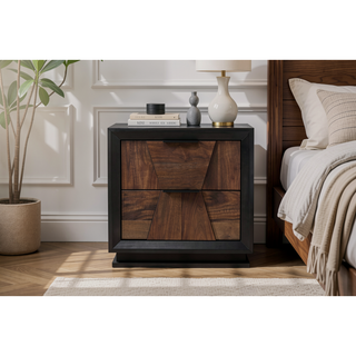 Sunvega Walnut Wood Nightstand with 2 Spacious Felt-Lined Storage Drawers