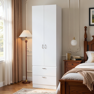 Sunvega Tall Mayer Wardrobe with Two Doors and Two Drawers in Melamine
