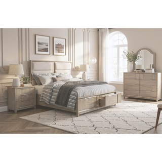 Sunvega Modern Light Gray Nightstand with 3 Drawers and USB Charging Port