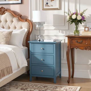 Sunvega Transitional Oak Nightstand With Three Drawers For Bedroom
