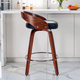 Sunvega Mid-Century Modern Swivel Bar Stools with Soft Cushion Seat and Walnut Finish
