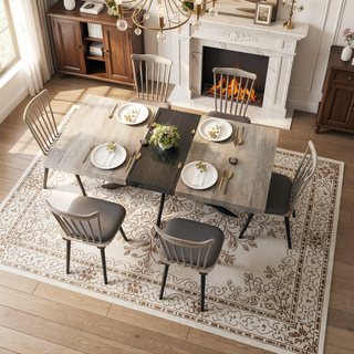 Sunvega Antique Wood Top Rectangular Stretch Dining Table with Storage Box and Black Iron Base