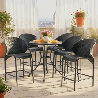 Sunvega Multibrown Wicker Counter Stools with Curved Back and Iron Frame for Patio