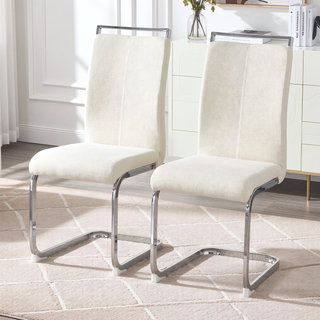 Sunvega Cream Textured Granular Fabric Dining Chairs with Ergonomic Backrest for Modern Spaces