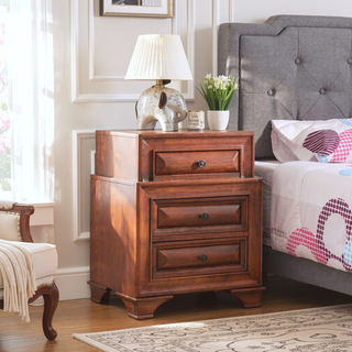 Sunvega Charming Oak Nightstand With Curved Fronts And Three Drawers