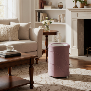 Sunvega Pink Velvet Upholstered Modern Nightstand with Two Drawers and Glass Top