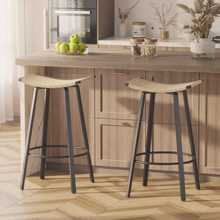 Sunvega Handwoven PVC Weaving Backless Bar Stools with Round Footrest Set of 2