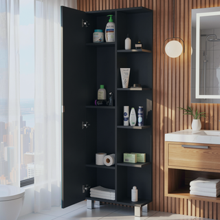 Sunvega 62 Inch High Bathroom Cabinet with Mirror and Five Shelves